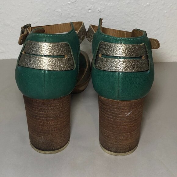 KUPURI Heels Women's Size US7.5 Green Silver Anthropologie Peep Toe Slingback - Picture 4 of 14